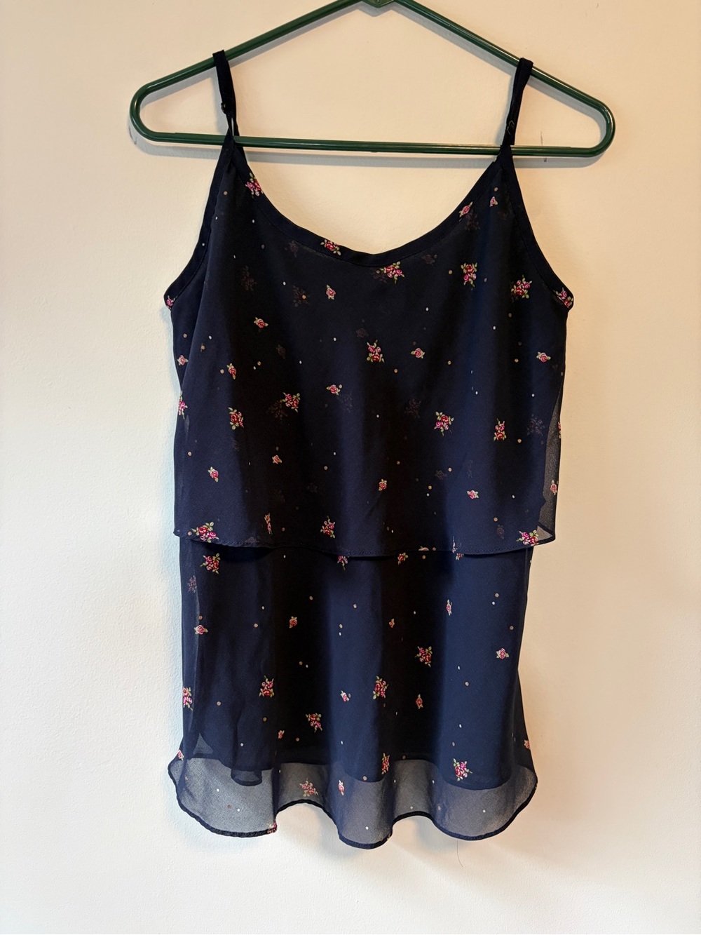 cabi Navy Floral Layered Chiffon Camisole Top Size M